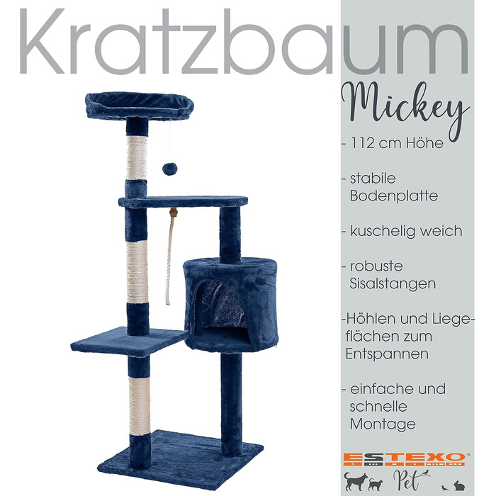 Кігтеточка для котів ESTEXO 112 см XL – ігровий комплекс, кріплення для лазіння, меблі для котів (темно-сірий)