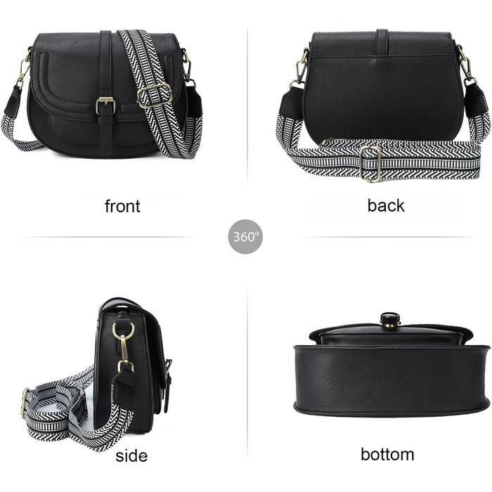 Сумка жіноча AFKOMST через плече, чорна, зі шкірозамінника PU, з регульованим знімним ремінцем