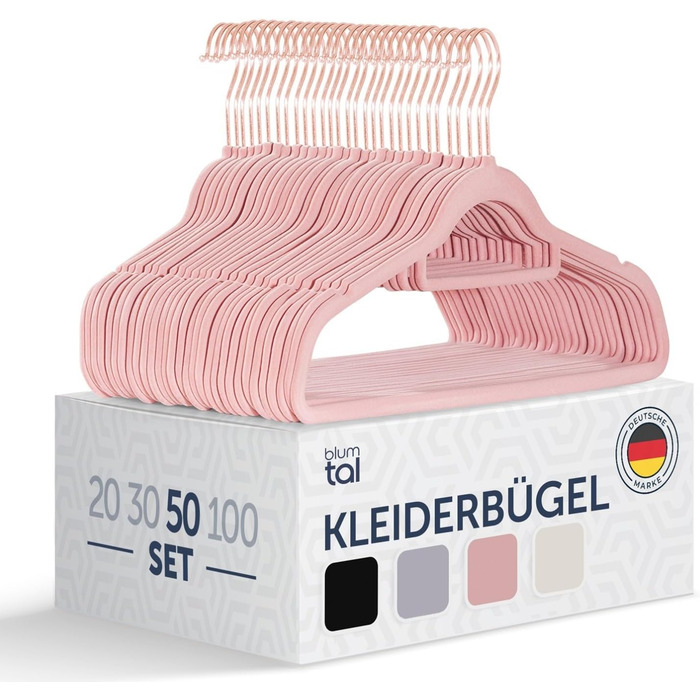 Blumtal Clothes Hangers, 50 Pieces - Velvet Clothes Hangers, 360° Swivel and Load-Bearing - Space-Saving and Non-Slip Clothes Hangers - Pink Velvet Clothes Hangers - Velvet Hangers - Pink Velvet Clothes Hangers