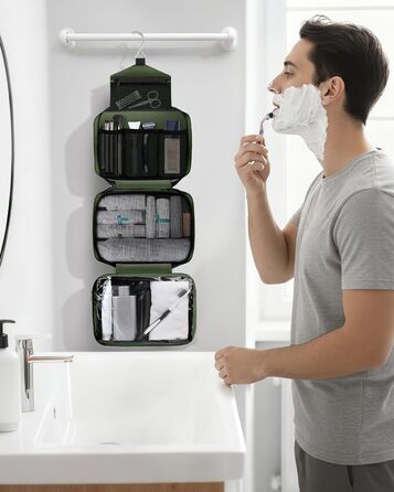Сумка для туалетних речей Maliton: велика, водонепроникна, з 4 відділеннями | Косметичка для подорожей, спорту, плавання | Складана, компактна (Qlive-green)