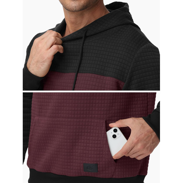 Чоловічий худі YuKaiChen з нашивками, джгут, капюшон, колірний блок, світшот з кишенями, хакі-білий-армійський колір (M, чорний-вишневий)