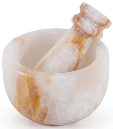 Ступка з товкачем з натурального білого мармуру (White Onyx), 7.6 см — ручна млинова ступка для часнику, спецій та трав, кухонний аксесуар