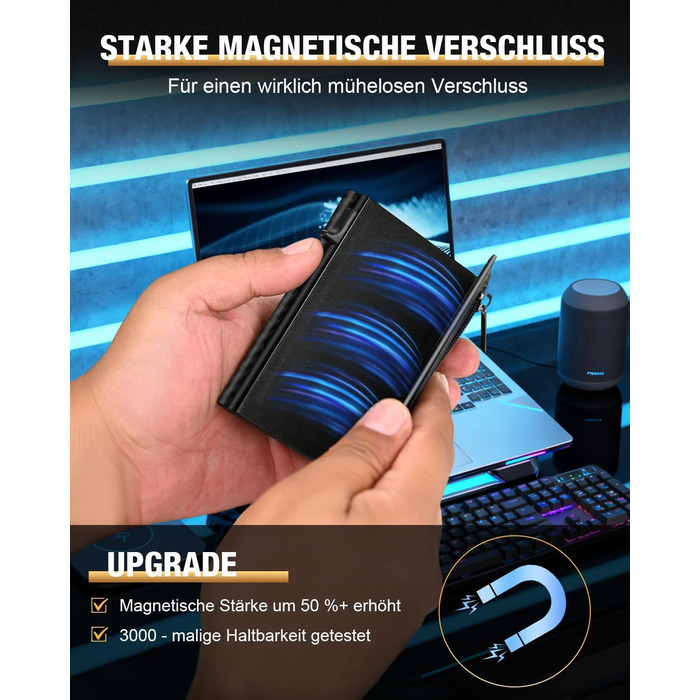 Чоловіче картхолдер/портмоне: тонкий дизайн, RFID захист, відділення для монет, віконце для ID, карбоновий чорний колір