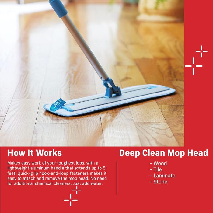 E-Cloth Deep Clean Mop Head, microfiber replacement for floor cleaning, ideal for hardwood, laminate, tile, and stone floors, washable and reusable, 4 pack