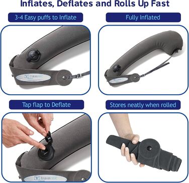 Travelrest Ultimate Travel Pillow for Neck and Body, Airplane and Car Seats, Inflatable, Space-Saving, for Sleeping on Long Flights, Naps on Road Trips, for Car and Bus Travel, Gray