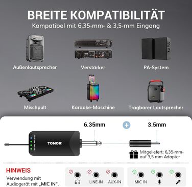TONOR TW720 Бездротовий мікрофон Bluetooth з металевим корпусом, UHF, 100м, 2 шт. для караоке, вечірок, конференцій