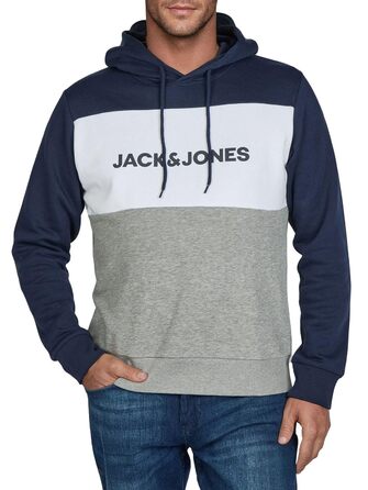 Чоловічий худі Jack & Jones JWHLOGO Blocking Regular Fit з принтом, темно-синій (Navy Blazer), розмір L