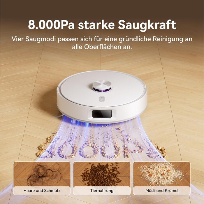 Робот-пилосос NARWAL Freo S з функцією миття підлоги, 8000Pa, 8N тиск, станція самоочищення 3.5L, LDS-лазерна навігація та 3D-картування, керування через додаток, для килимів/шерсті домашніх тварин