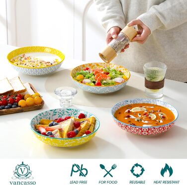 Набір супових тарілок Vancasso Selene, 6 шт, 1200 мл, з пастельного порцеляну – для супу, пасти, салатів, мікрохвильова піч