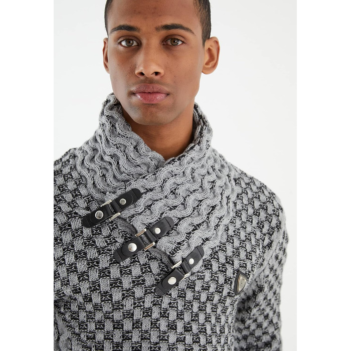 Чоловічий в'язаний пуловер Leif Nelson з коміром-стійкою, теплий зимовий пуловер, regular fit, для повсякденного та ділового стилю, доступний у різних розмірах та кольорах (3XL, сіро-чорний)