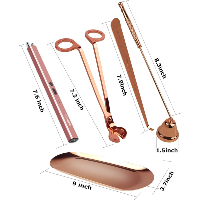 JIUOQUO 6-in-1 Candle Accessory Set, Candle Snuffer, Electric Candle Lighter, Wick Trimmer, Wick Dipper, Storage Tray, Plate, Candle Care Set for Candle Lovers, Mother's Gift