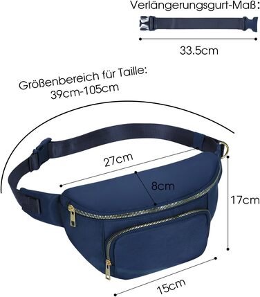 Чоловіча та жіноча бананка на пояс, стильна сумка-бананка з 4 кишенями на блискавці та регульованим ремінцем, ідеальна для подорожей та піших прогулянок (Запатентовано), колір: темно-синій