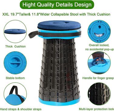 Складаний стілець Upgrade XXL з подушкою, 1000 фунтів вантажопідйомності, для відпочинку на природі, кемпінгу та подорожей (Блакитний)