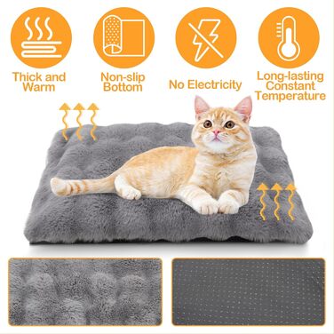 Самогріюча ковдра для тварин Wdmiya 90x60 см, для котів та собак, фланелева, без електроенергії, миюча, сіра L