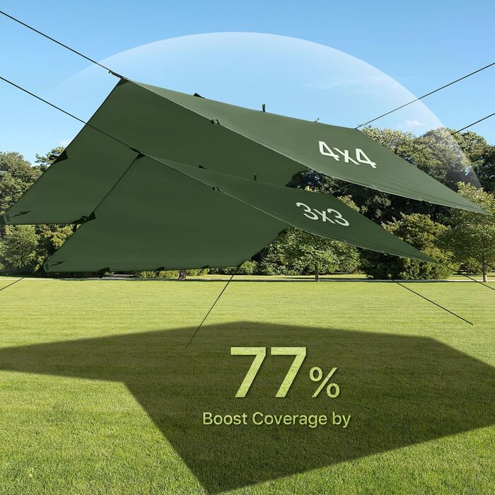 FREE SOLDIER 3x3.2m Tarp - Waterproof, UV Protection, Lightweight Camping Shelter - Military Green
