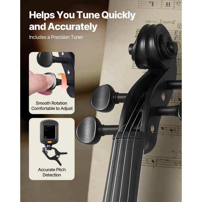 Скрипка VEVOR 4/4 з аксесуарами: футляр, струни, колінь, підставка, тюнер та інші