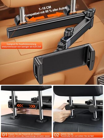 Тримач для планшета в авто: універсальний, висувний, для iPad, iPhone, Samsung, Switch, Kindle, 4-13 дюймів, з гачками, чорний