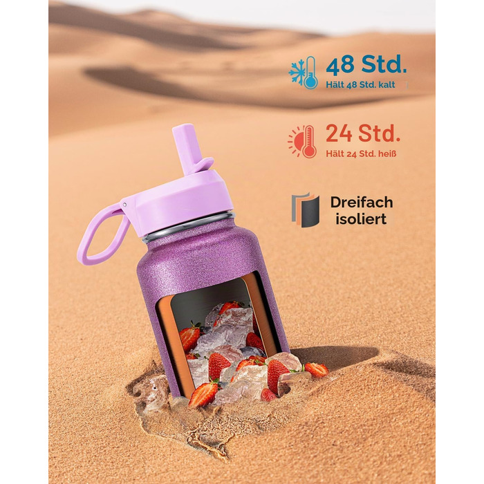 Термофляга Coolflask 946 мл з трубою та 3 кришками, вакуумна пляшка для води з нержавіючої сталі для спорту та подорожей, Glitter Pink