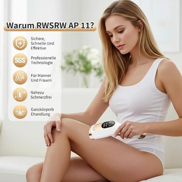 Пристрій для видалення волосся RWSRW IPL з сапфіровим охолоджувальним системами, 9 рівнів потужності, безболісне видалення волосся