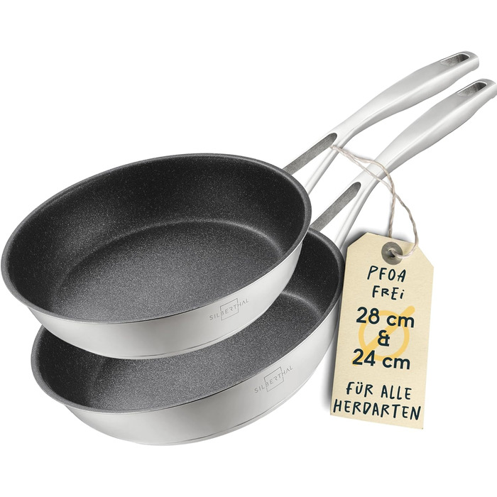 Набір сковорідок SILBERTHAL Induktion: 2 шт. (28 см + 24 см), нержавіюча сталь, індукційне дно, антипригарне покриття