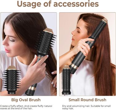 UKLISS Фен-щітка 6 в 1: Локони, об'єм, випрямлення та сушка - 1000W. Набір для створення зачісок з автоматичним завиванням, щітка-фен, круглі щітки, випрямна щітка (Чорний)