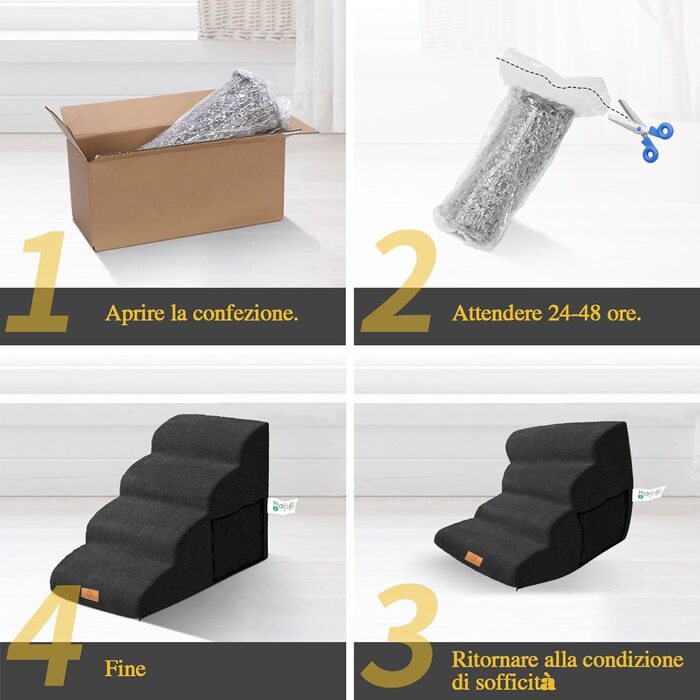 Masthome Dog Stairs for Small Dogs, 4 Steps Pet Stairs with Washable Cover, 52cm High Cat Stairs from Sponge for High Beds, Dog Ramp Ladder, Detachable, Black
