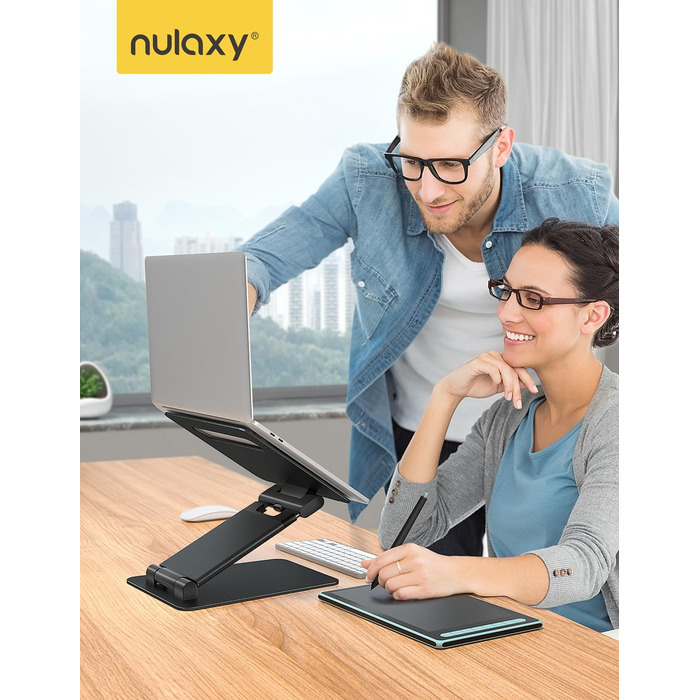 Підставка для ноутбука NULAXY, регульована висота, чорна. Сумісна з MacBook та іншими ноутбуками 10-17