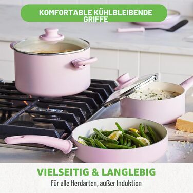 Набір кухонного посуду GreenLife Soft Grip з керамічним антипригарним покриттям, 18 предметів, без PFAS, рожевий (Soft Pink)