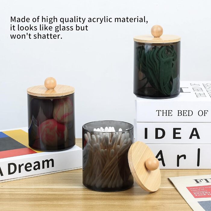 Набір контейнерів для ватних паличок та дисків, 3 шт, чорний, для косметики та ванної кімнати