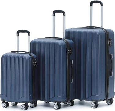 BEIBYE TSA Lock 2080 Twin Roller 3-Piece Travel Suitcase Set, Luggage Set, Trolley, Trolleys, Hard Shell (Dark Blue)