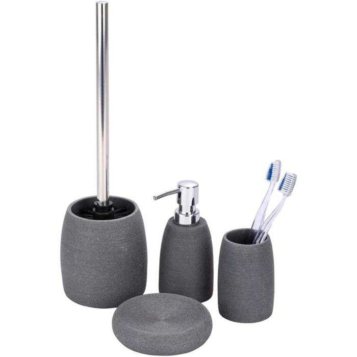 Набір для туалету WENKO Goa: тримач щітки з важкого полірезину та щітка з змінним насадком, сірий, 11,8 x 38,5 см