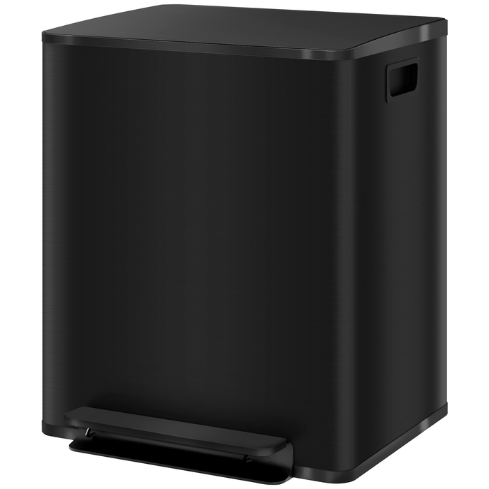HOMCOM 2x25L Trash Can Step Pedal Bin Stainless Steel with Lid & Foot Pedal, Cosmetics Bin with Inner Bucket for Living Room & Office, 47.7x37.5x56cm