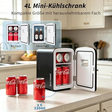 Міні-холодильник Citybee 4л з функцією охолодження та обігріву, 220V/12V для дому, авто, офісу, кемпінгу - чорний