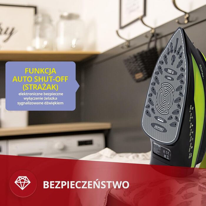 Праска MPM з керамічною підошвою MZE-24/G: 190г парового удару, безперервний пар, вертикальна функція, автовимкнення, 3000W, 300мл бак