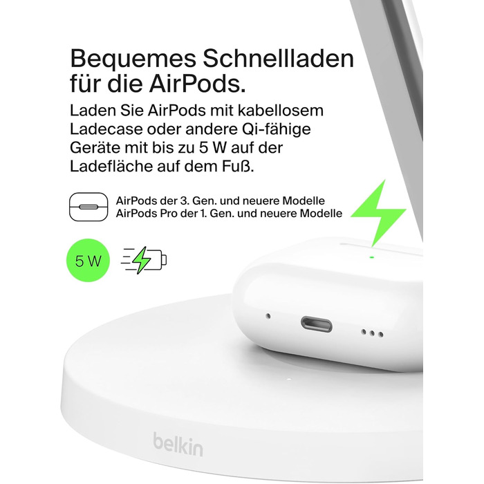 Belkin MagSafe 3-в-1 Бездротова Зарядка 15W для iPhone, Apple Watch та AirPods (Біла) - Сумісна з MagSafe/Qi2