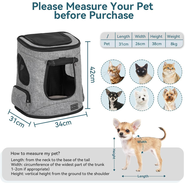 Рюкзак для котів та собак Petsfit - сірий, до 5 кг, з сіткою, для прогулянок