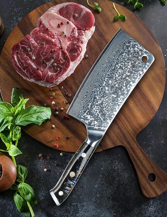 Ніж кухарський SANMUZUO Hackmesser 17 см, професійний, Дамаск, серія Xuan, VG10 сталь, ручка з епоксидної смоли (сапфірово-синій)