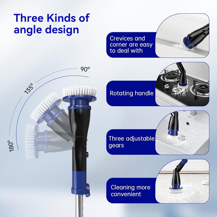 Електрична щітка для чищення, бездротова, 6 насадок, для кухні, авто, підлоги (чорно-синій)