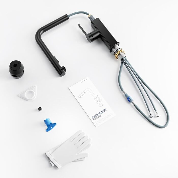 Кухонний змішувач CECIPA висувний з душем, чорний, нержавіюча сталь, 360° поворот, 2 режими струменя, для кухні