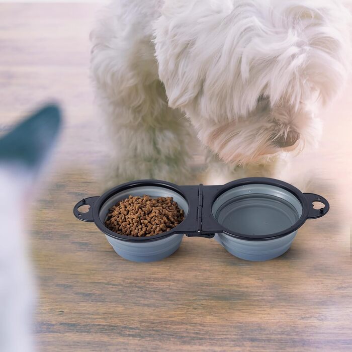 Складаний миска для собак SLSON, подвійний, для подорожей, прогулянок, намету, сірий