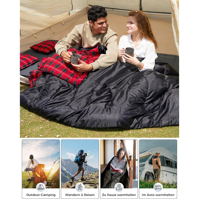 KingCamp 2-Person Winter Sleeping Bag - Warm, Portable, 3-4 Season Camping Sleeping Bag with Flannel Pillows - for Kids & Adults