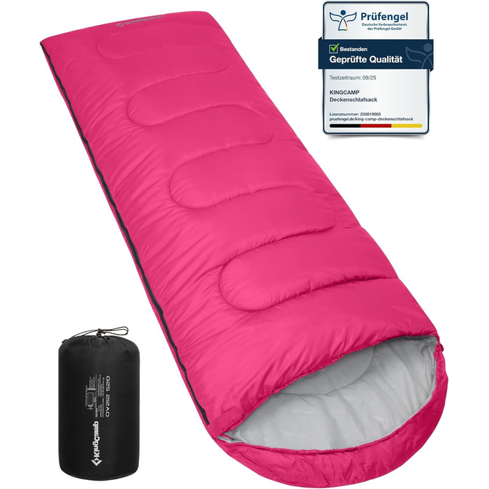 Сплячий мішок KingCamp Oasis для кемпінгу, 3-4 сезони, водовідштовхувальний, легкий, для дітей та дорослих, рожевий, Zip 220×75 см