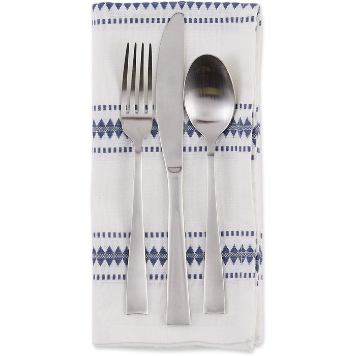 DII Zig Dobby Tabletop Collection, white cotton background with decorative stripes napkin set, blue (French Blue), 20