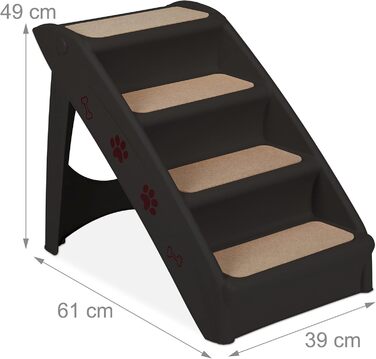Relaxdays Dog Stairs, 4 Steps, for Small & Large Dogs, Bed & Couch, Car, Pet Stairs, HxBxT: 49 x 39 x 61 cm, black