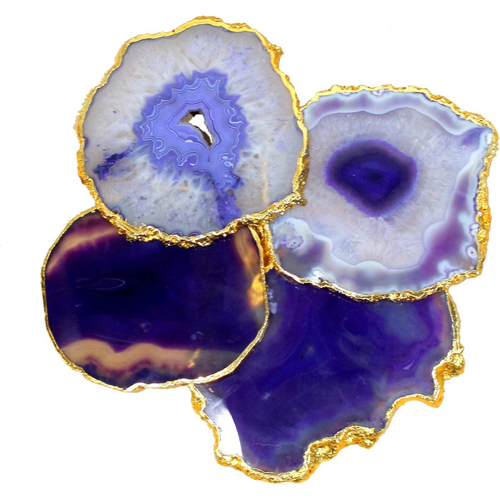 Natural agate coaster set, for bar, beer, coffee, tea, 4 pieces, perfect table accessory, tableware (Purple)