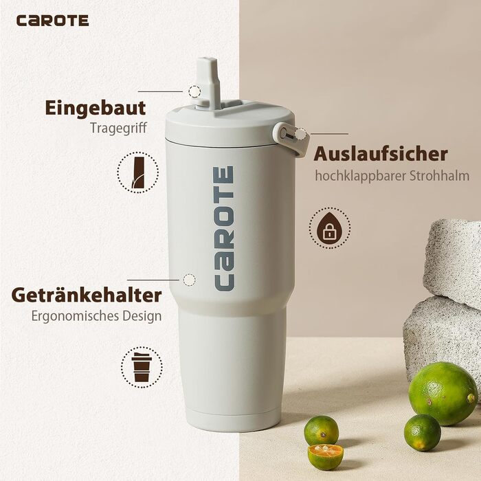 CAROTE Stainless Steel Water Bottle with Straw 960ml, Vacuum Thermos Flask with Flexible Lid, Leak-Proof, BPA-Free, Double-Walled Insulated Bottle for Hot and Cold Drinks