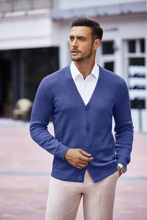 Чоловічий кардиган COOFANDY з V-подібним вирізом, в'язаний, легкий, на ґудзиках (3XL, Глибокий синій)