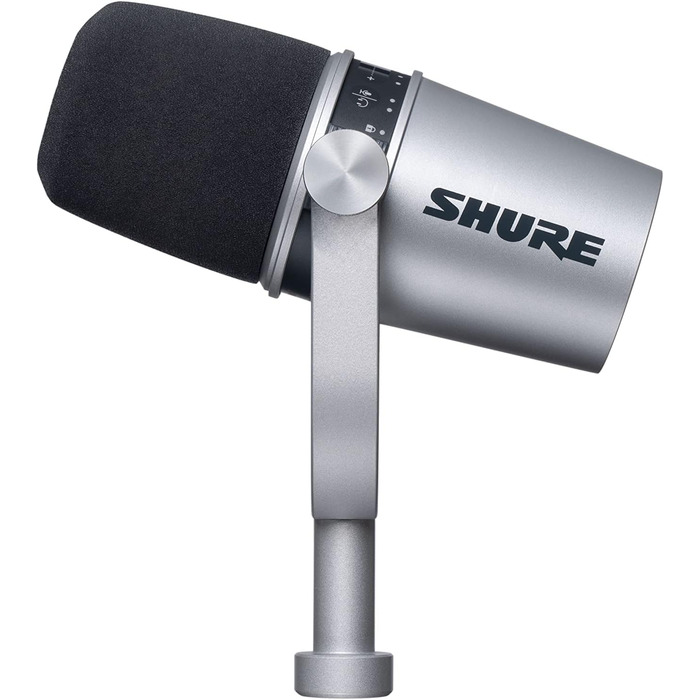 Мікрофон Shure MV7+ для подкастів, стрімінгу та запису - білий (срібний). USB/XLR, LED-сенсор, автоматичне регулювання рівня звуку, цифровий поп-фільтр