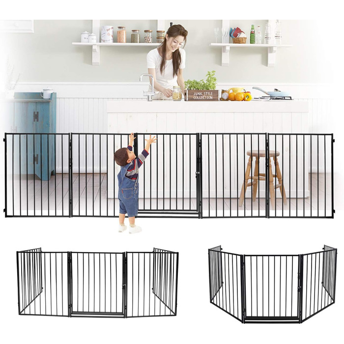 Захисне ґратка для каміну, 310 см, металева перегородка з дверима, захист для печі, дитячий ворота, захист тварин, захист для дітей, білий 310 см (304 см чорний)