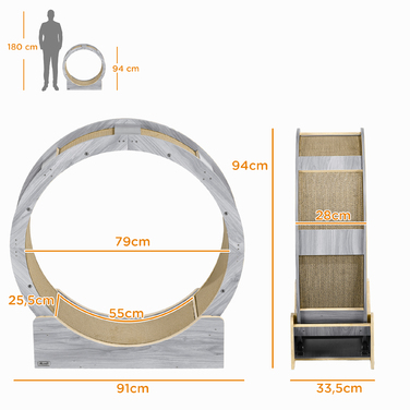 PawHut Cat Wheel, 91 cm Cat Exercise Wheel with Brake, Scratching Board, Cat Wheel for Healthy Movement, Relaxation, Grey | Aosom